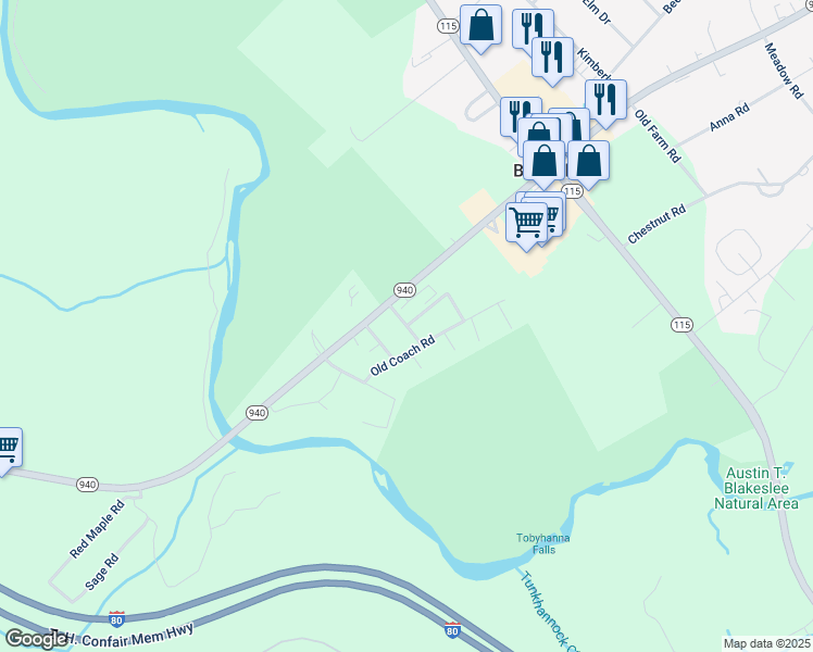 map of restaurants, bars, coffee shops, grocery stores, and more near 111 Lilac Lane in Blakeslee