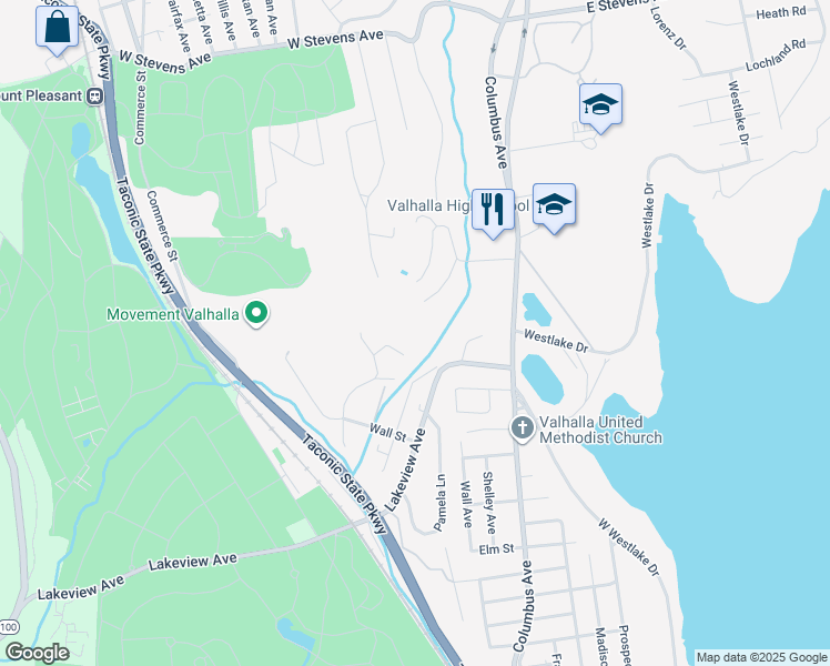 map of restaurants, bars, coffee shops, grocery stores, and more near 6 Holly Lane in Valhalla