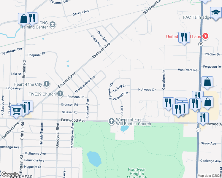 map of restaurants, bars, coffee shops, grocery stores, and more near 441 Tammery Dr in Tallmadge