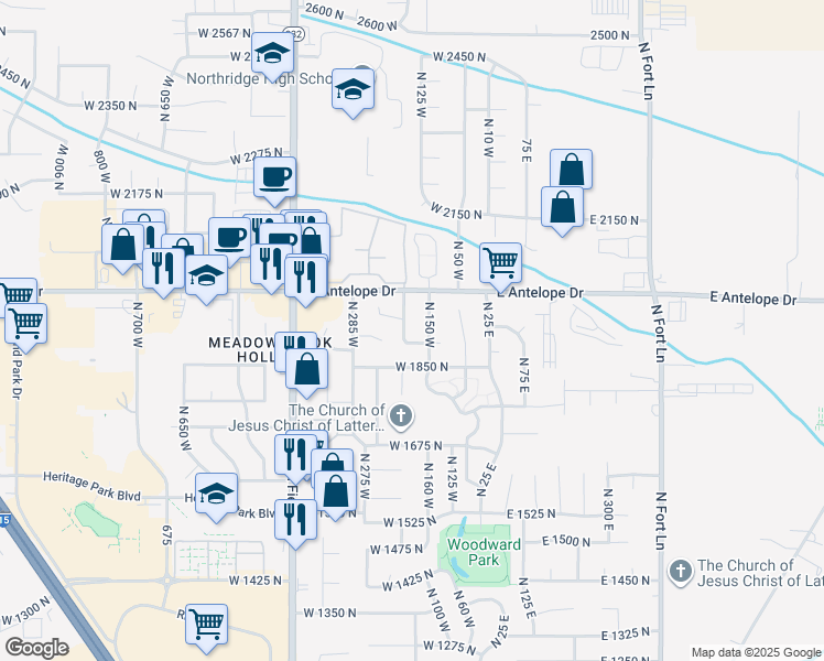 map of restaurants, bars, coffee shops, grocery stores, and more near 1920 North 200 West in Layton