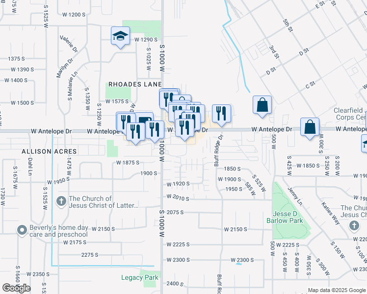 map of restaurants, bars, coffee shops, grocery stores, and more near 903 West 1700 South in Syracuse
