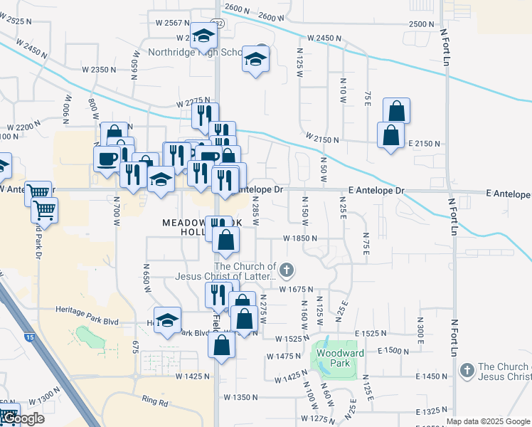 map of restaurants, bars, coffee shops, grocery stores, and more near 260 West 1925 North in Layton