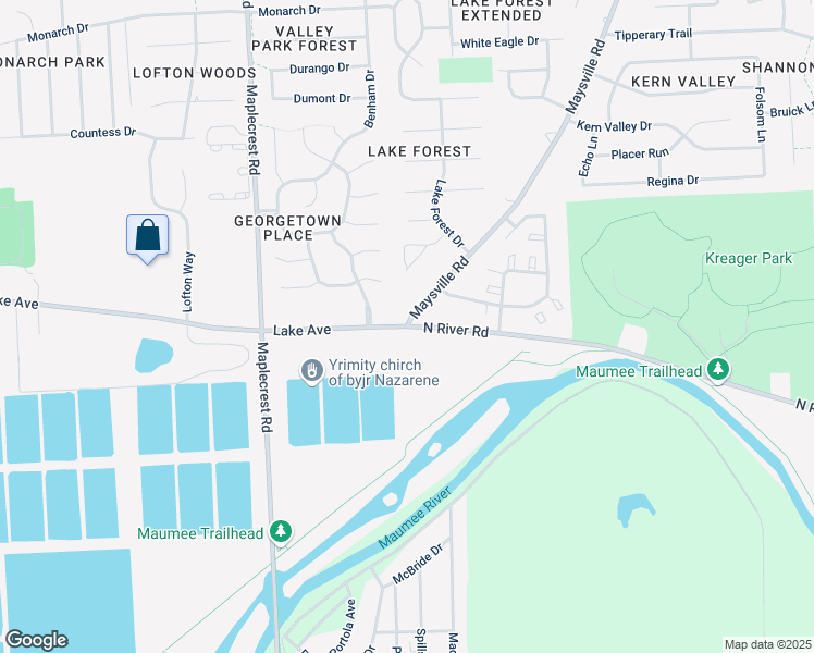 map of restaurants, bars, coffee shops, grocery stores, and more near 6701 Maysville Road in Fort Wayne