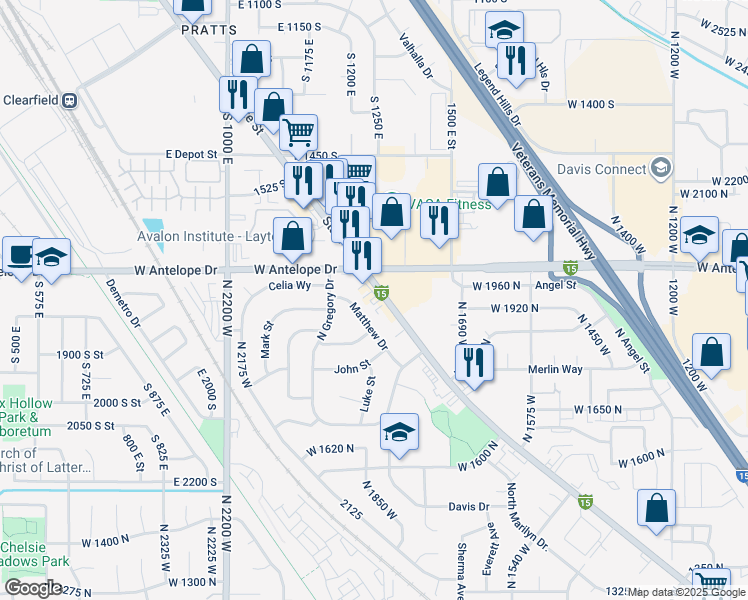map of restaurants, bars, coffee shops, grocery stores, and more near 1969 North Main Street in Layton