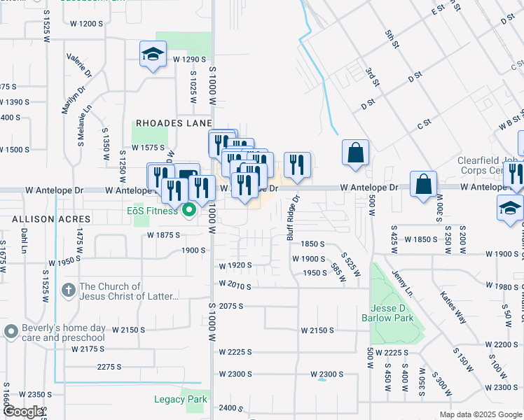 map of restaurants, bars, coffee shops, grocery stores, and more near 831 West 1700 South in Syracuse