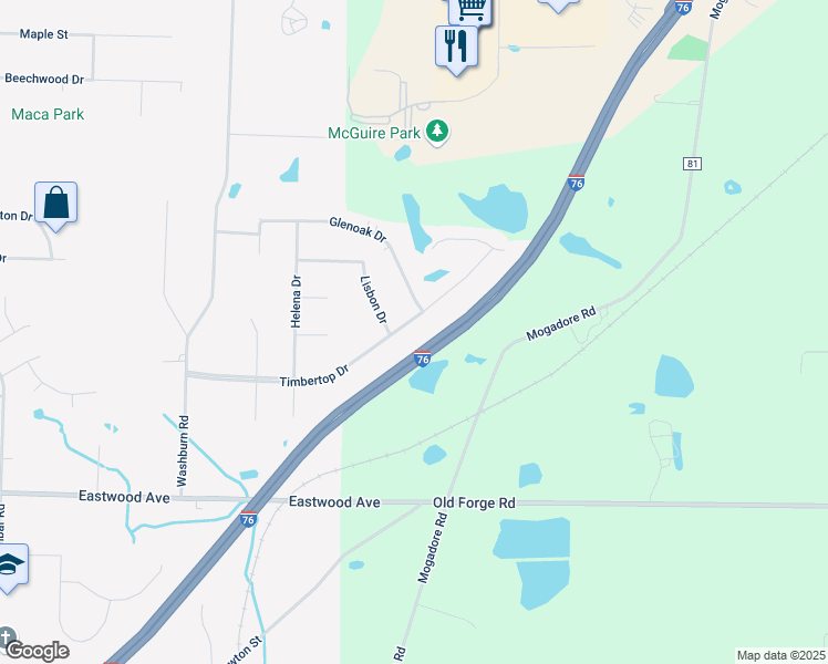 map of restaurants, bars, coffee shops, grocery stores, and more near 1408 Timbertop Dr in Tallmadge