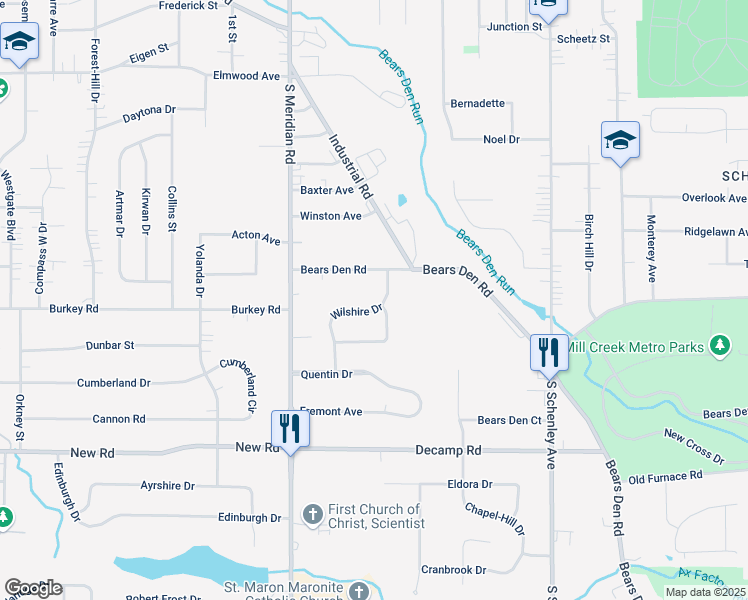 map of restaurants, bars, coffee shops, grocery stores, and more near 1062 Willshire Drive in Youngstown