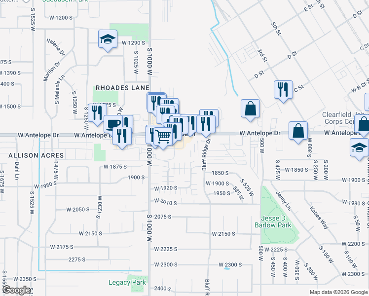 map of restaurants, bars, coffee shops, grocery stores, and more near 903 West 1700 South in Syracuse