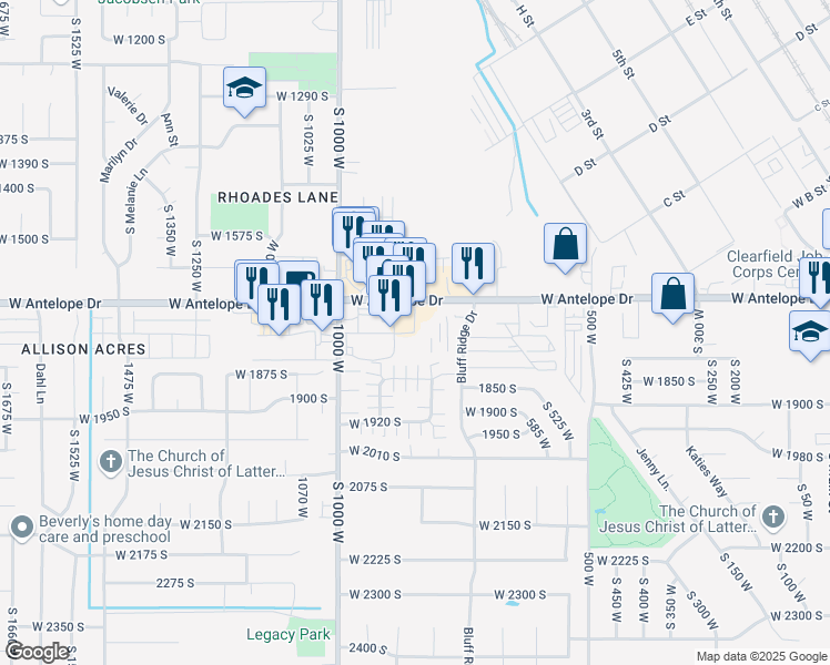 map of restaurants, bars, coffee shops, grocery stores, and more near 903 West 1700 South in Syracuse