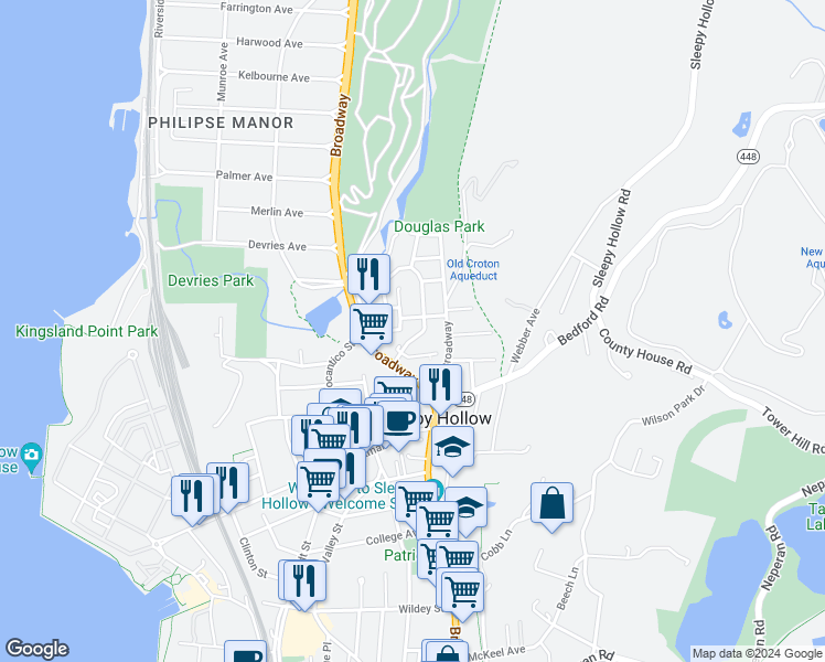 map of restaurants, bars, coffee shops, grocery stores, and more near 5 Holland Avenue in Sleepy Hollow
