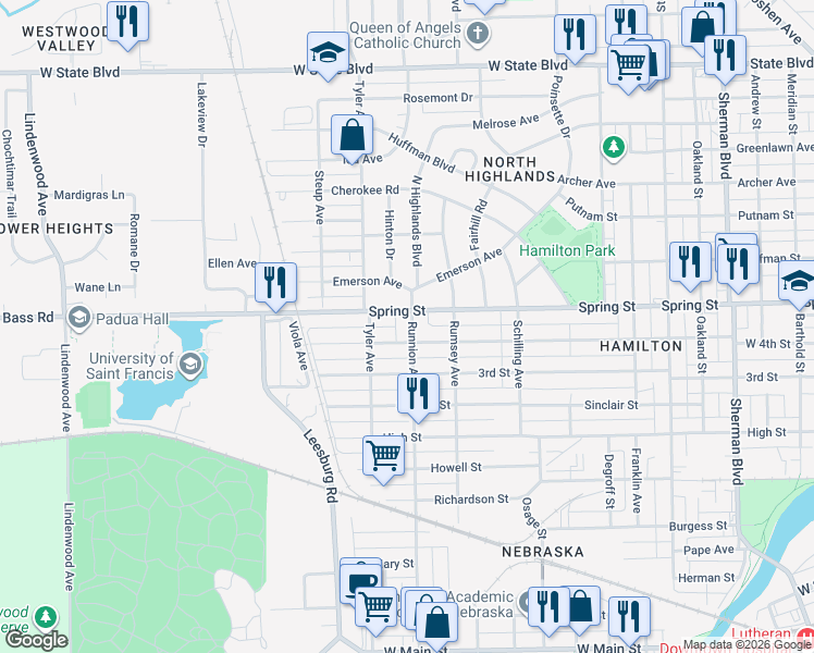 map of restaurants, bars, coffee shops, grocery stores, and more near 1513 Runnion Avenue in Fort Wayne