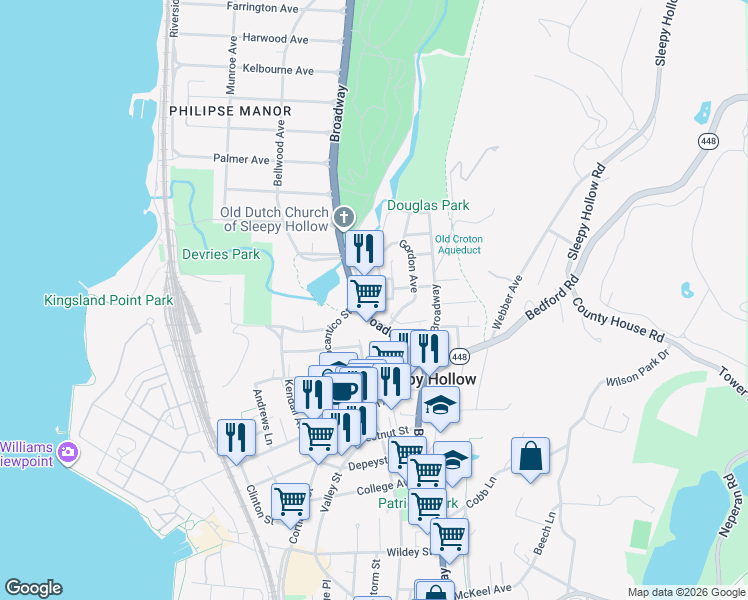 map of restaurants, bars, coffee shops, grocery stores, and more near 5 Holland Avenue in Sleepy Hollow