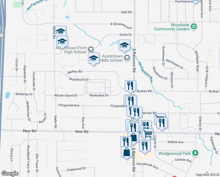 map of restaurants, bars, coffee shops, grocery stores, and more near 1290 Woodhurst Drive in Youngstown