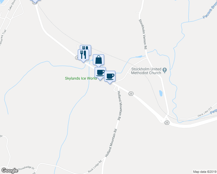 map of restaurants, bars, coffee shops, grocery stores, and more near 105 New Jersey 23 in Hardyston Township
