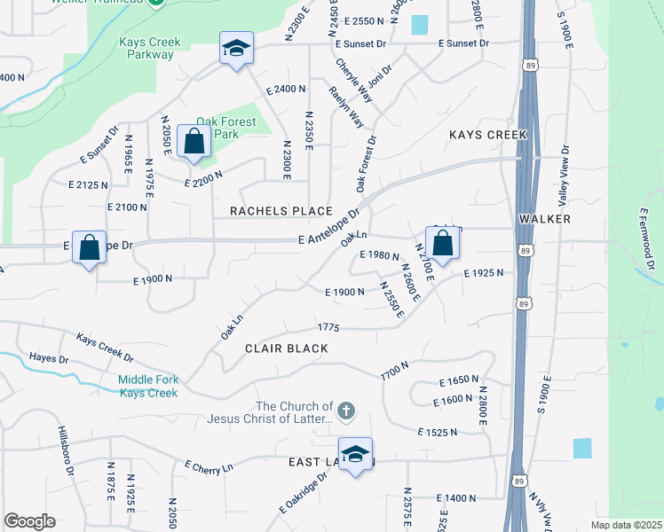 map of restaurants, bars, coffee shops, grocery stores, and more near 1959 North 2450 East in Layton