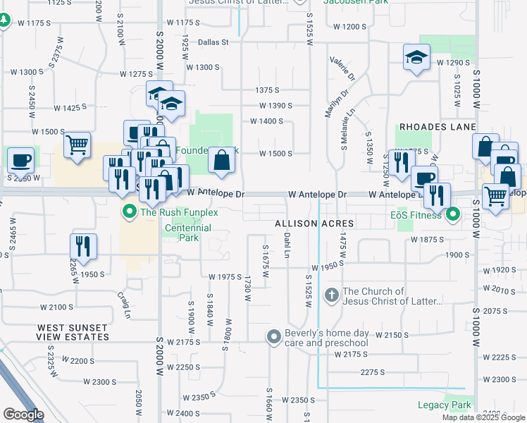 map of restaurants, bars, coffee shops, grocery stores, and more near 1699 West 1700 South in Syracuse
