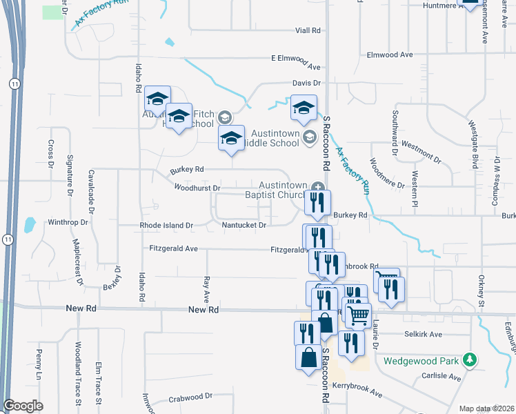 map of restaurants, bars, coffee shops, grocery stores, and more near 4661 New Hampshire Circle in Youngstown