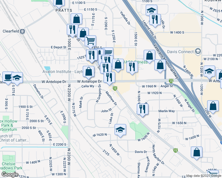 map of restaurants, bars, coffee shops, grocery stores, and more near 1969 North Main Street in Layton