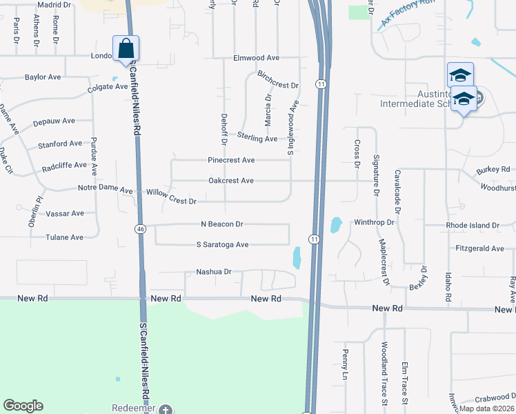 map of restaurants, bars, coffee shops, grocery stores, and more near 5240 North Beacon Drive in Youngstown