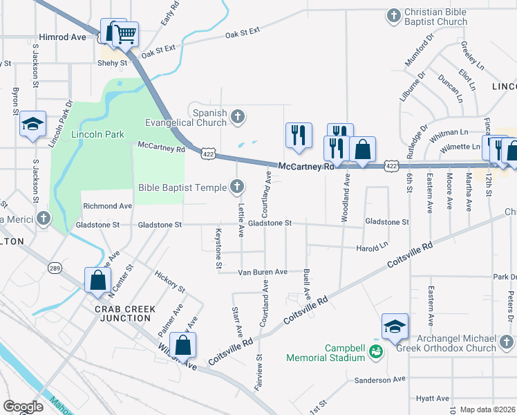 map of restaurants, bars, coffee shops, grocery stores, and more near 112 Gladstone Street in Campbell