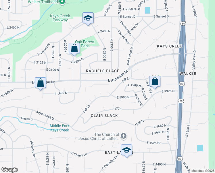 map of restaurants, bars, coffee shops, grocery stores, and more near 2316 East Rolling Oaks Lane in Layton