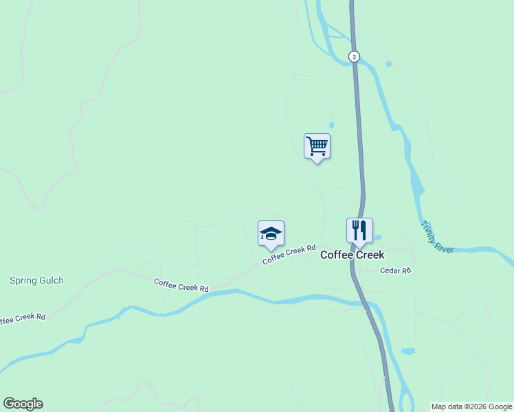 map of restaurants, bars, coffee shops, grocery stores, and more near Ridgewood Road in Trinity Center