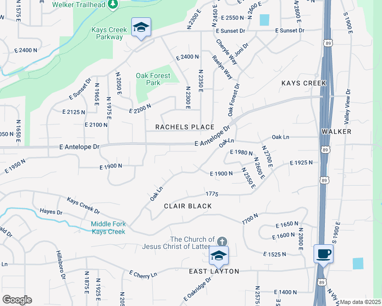 map of restaurants, bars, coffee shops, grocery stores, and more near 1934 Horseman Lane in Layton