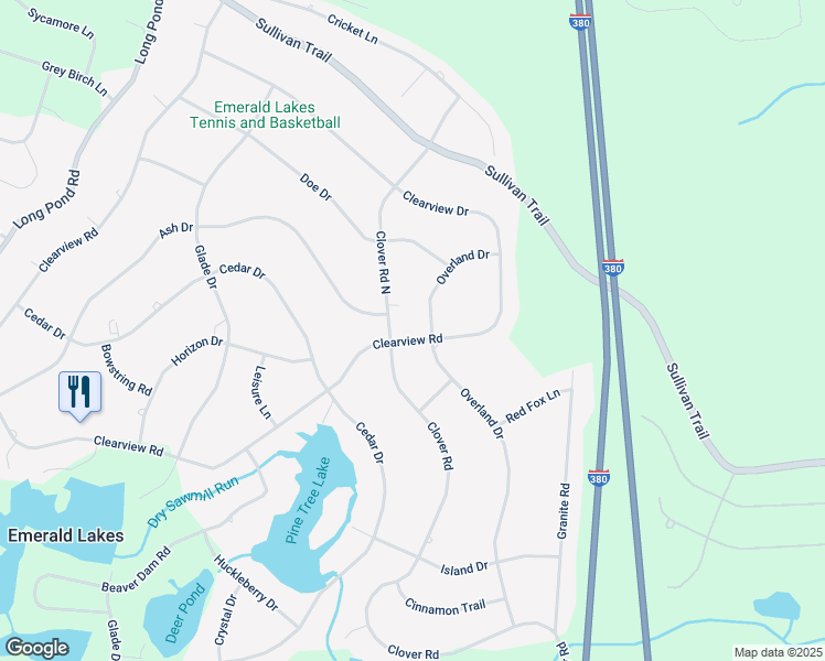 map of restaurants, bars, coffee shops, grocery stores, and more near 424 Clearview Drive in Long Pond