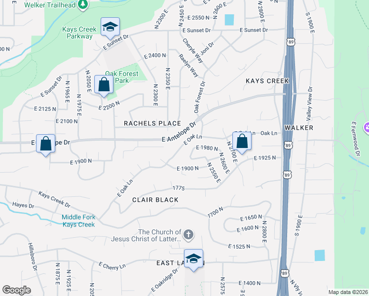 map of restaurants, bars, coffee shops, grocery stores, and more near 1959 North 2450 East in Layton