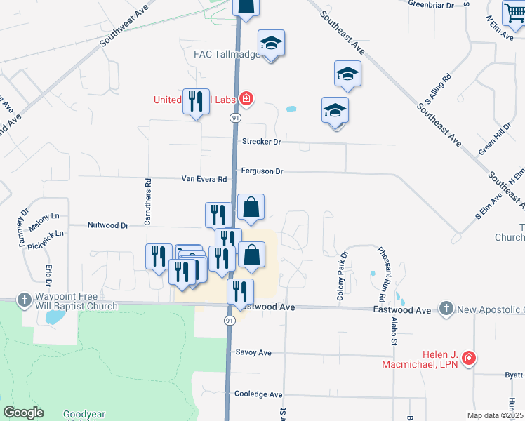 map of restaurants, bars, coffee shops, grocery stores, and more near 429 South Avenue in Tallmadge