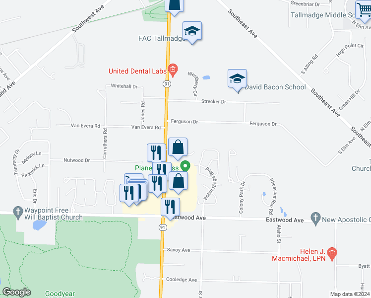 map of restaurants, bars, coffee shops, grocery stores, and more near 429 South Avenue in Tallmadge