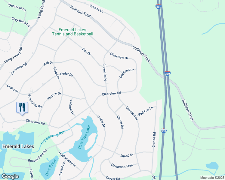 map of restaurants, bars, coffee shops, grocery stores, and more near 424 Clearview Drive in Long Pond