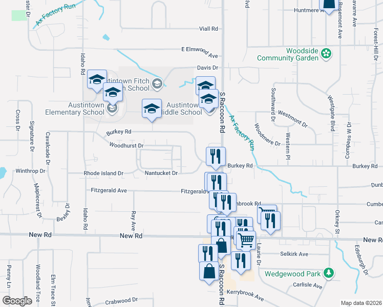 map of restaurants, bars, coffee shops, grocery stores, and more near 4430 Nantucket Drive in Youngstown