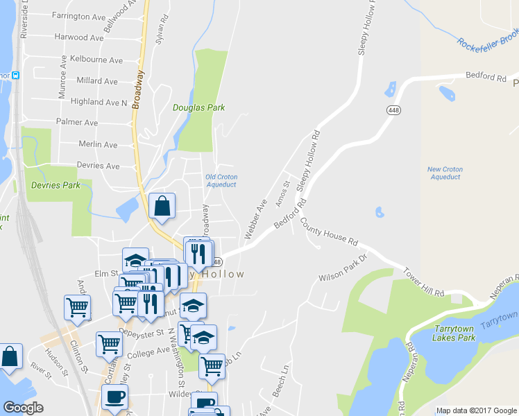 map of restaurants, bars, coffee shops, grocery stores, and more near 143 Webber Avenue in Tarrytown