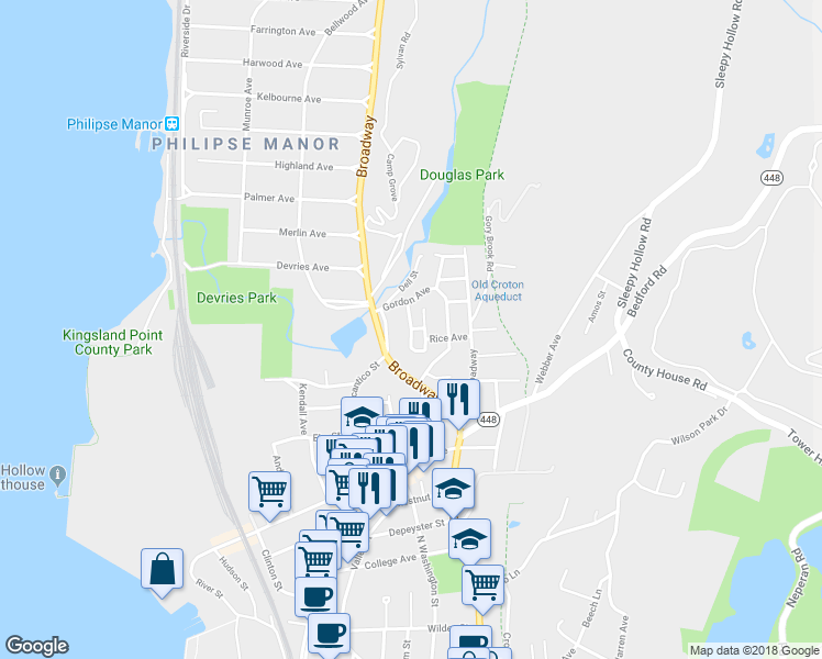 map of restaurants, bars, coffee shops, grocery stores, and more near 101 Wirth Avenue in Sleepy Hollow