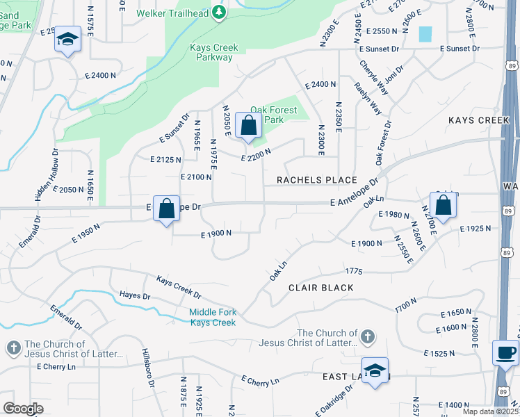 map of restaurants, bars, coffee shops, grocery stores, and more near 1997 North 2150 East in Layton