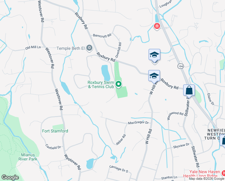 map of restaurants, bars, coffee shops, grocery stores, and more near 74 Doral Farm Road in Stamford