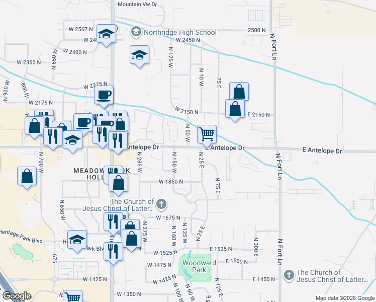 map of restaurants, bars, coffee shops, grocery stores, and more near 1966 North 50 West in Layton