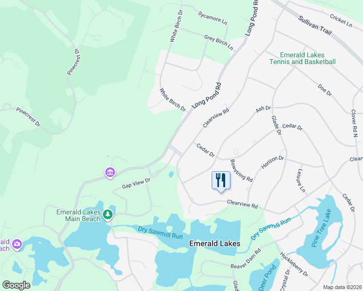 map of restaurants, bars, coffee shops, grocery stores, and more near 3285 Emerald Boulevard in Long Pond
