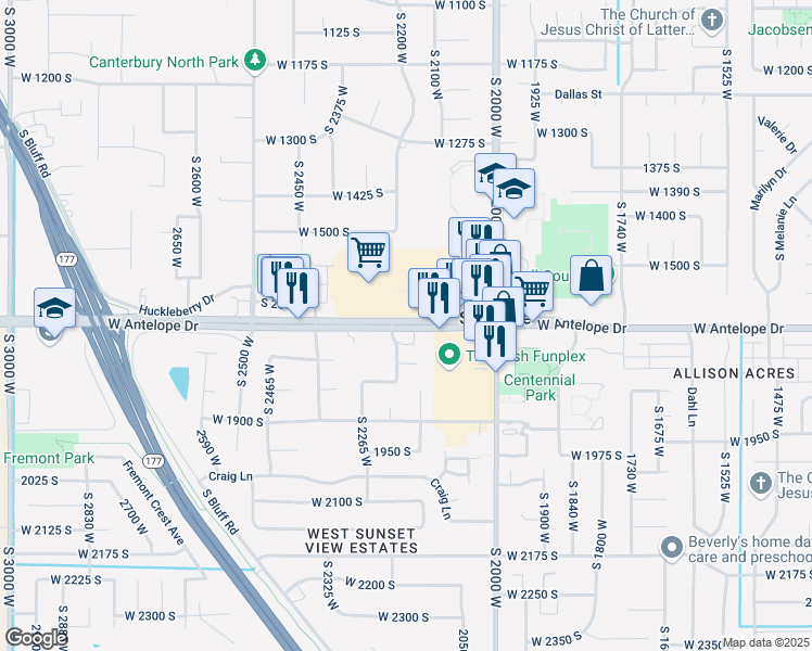 map of restaurants, bars, coffee shops, grocery stores, and more near 2207 Utah 127 in Syracuse