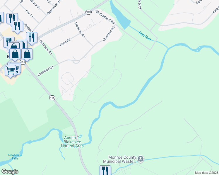 map of restaurants, bars, coffee shops, grocery stores, and more near Ash St in Blakeslee