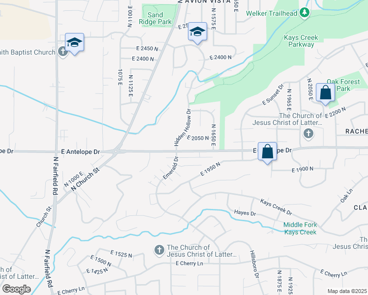 map of restaurants, bars, coffee shops, grocery stores, and more near 1461 East Antelope Drive in Layton