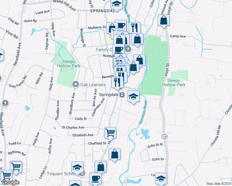 map of restaurants, bars, coffee shops, grocery stores, and more near 898 Hope Street in Stamford