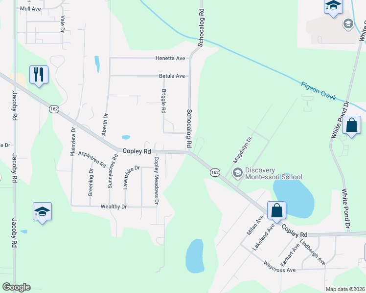 map of restaurants, bars, coffee shops, grocery stores, and more near 1268 Schocalog Road in Akron