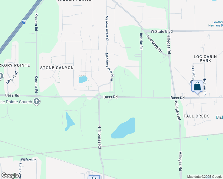 map of restaurants, bars, coffee shops, grocery stores, and more near 4334 Bass Road in Fort Wayne
