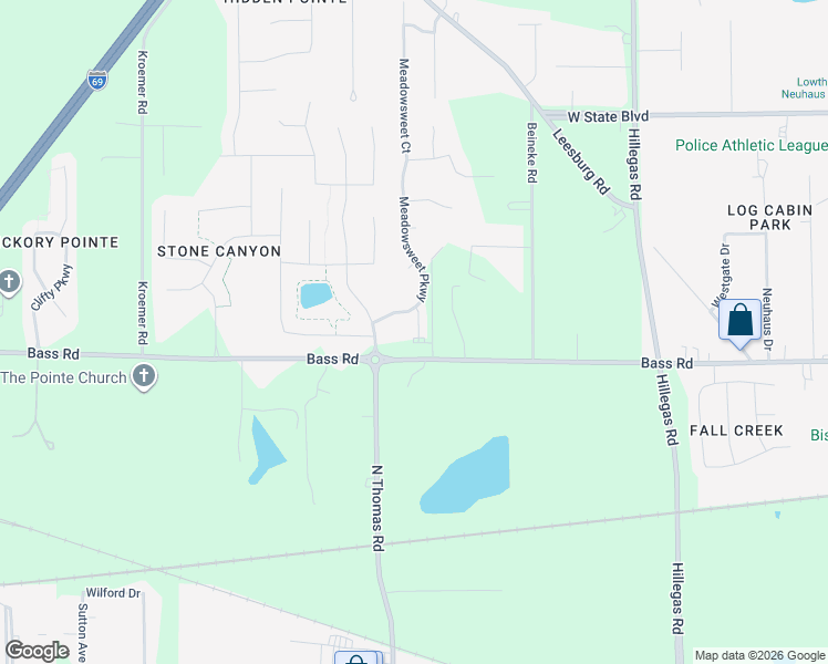 map of restaurants, bars, coffee shops, grocery stores, and more near 4334 Bass Road in Fort Wayne