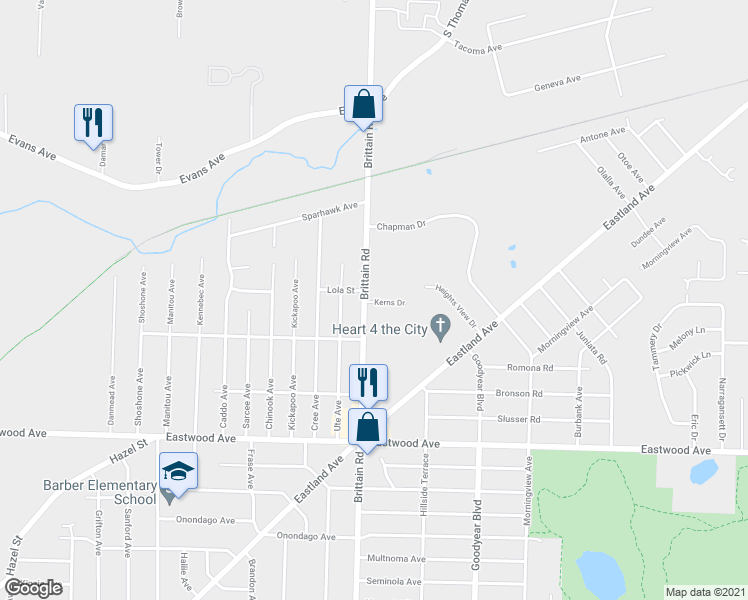 map of restaurants, bars, coffee shops, grocery stores, and more near 969 Brittain Road in Akron