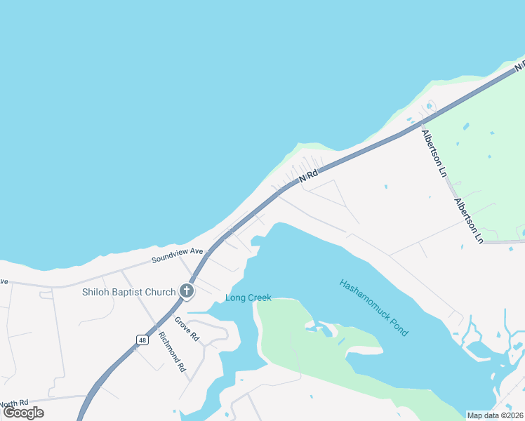 map of restaurants, bars, coffee shops, grocery stores, and more near 53850 North Road in Southold