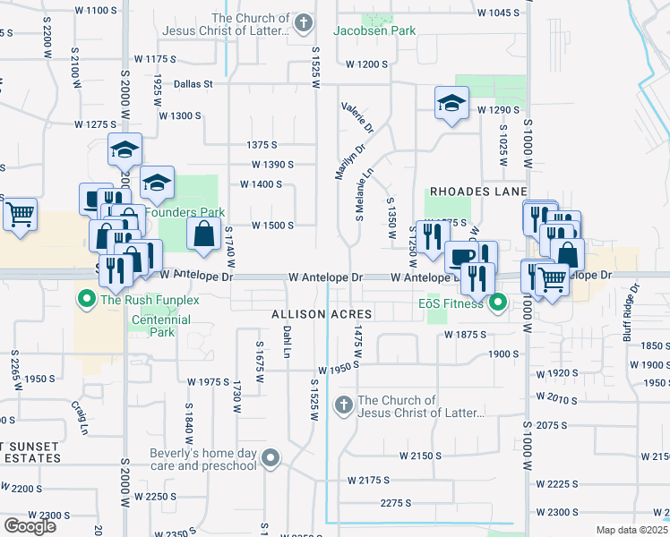 map of restaurants, bars, coffee shops, grocery stores, and more near 1478 West 1700 South in Syracuse