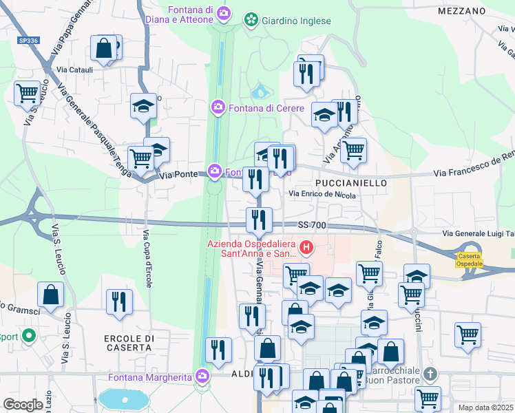 map of restaurants, bars, coffee shops, grocery stores, and more near 163 Via Gennaro Tescione in Caserta
